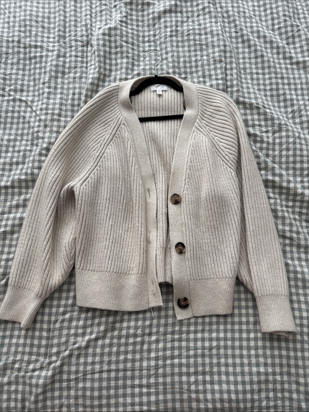 H&M Light Cream Ribbed Button-Up Women's Cardigan